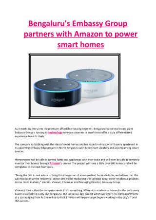 Bengaluru's Embassy Group partners with Amazon to power smart homes