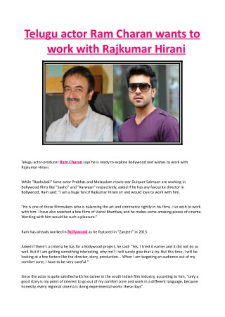 Telugu actor Ram Charan wants to work with Rajkumar Hirani