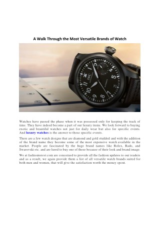 A Walk Through the Most Versatile Brands of Watch