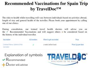 Recommended Vaccinations for Spain Trip by TravelDocâ„¢Â 