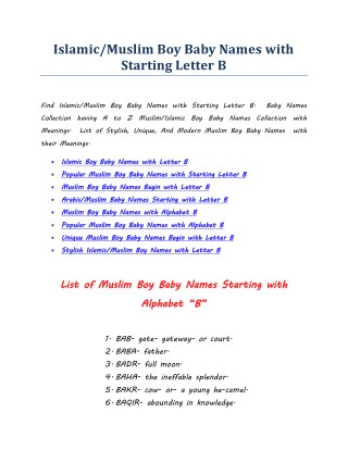Ppt Islamic Muslim Boy Baby Names With Starting Letter B