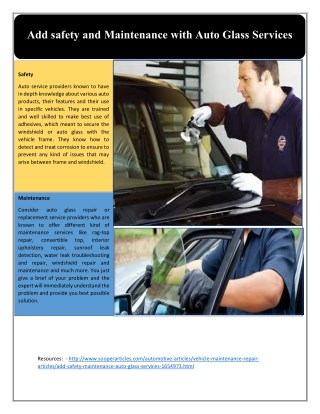 Add safety and maintenance with auto glass services