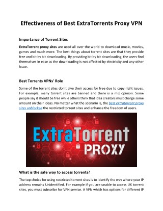 Effectiveness of Best ExtraTorrents Proxy VPN