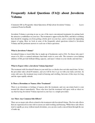 Frequently Asked Questions (FAQ) about Juvederm Voluma