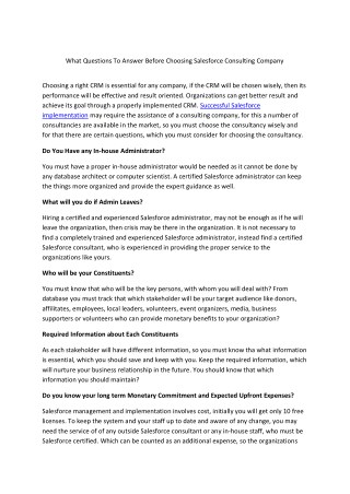 What Questions To Answer Before Choosing Salesforce Consulting Company