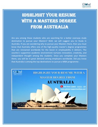 Highlight Your Resume With A Masters Degree From Australia