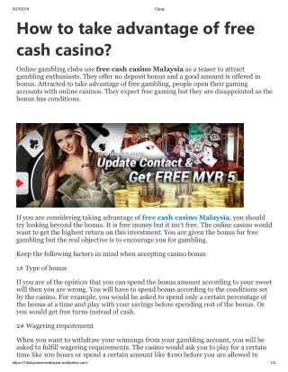 How to take advantage of free cash casino?