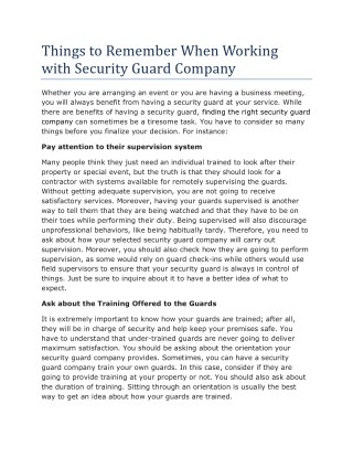 Things to Remember When Working with Security Guard Company