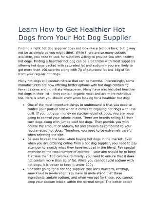 Learn How to Get Healthier Hot Dogs from Your Hot Dog Supplier