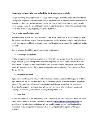 How an Agent can help you to find the best Apartment Rentals