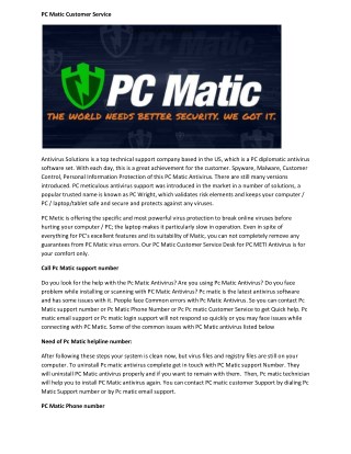 PC Matic Customer Service