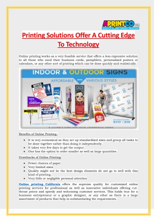 Printing Solutions Offer A Cutting Edge To Technology - Aprintco