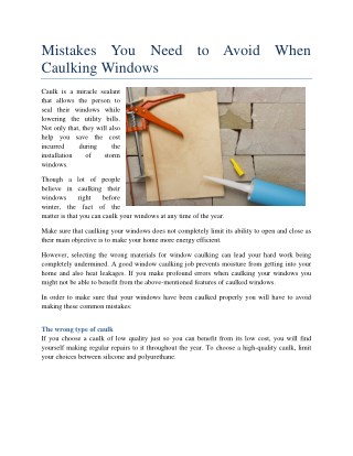 Mistakes You Need to Avoid When Caulking Windows