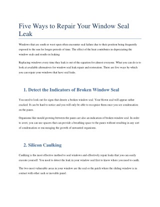 Five Ways to Repair Your Window Seal Leak