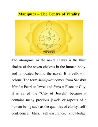 Manipura â€“ The Centre of Vitality