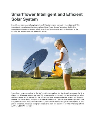 Smartflower Intelligent and Efficient Solar System