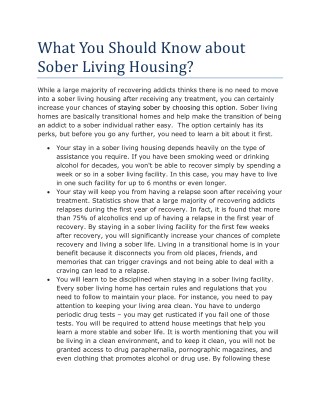 What You Should Know about Sober Living Housing?