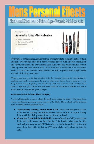 Mens Personal Effects: House to Different Types of Automatic Switch Blade Knife