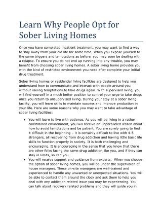 Learn Why People Opt for Sober Living Homes