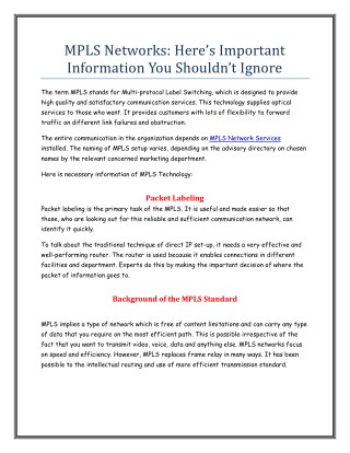 MPLS Networks: Hereâ€™s Important Information You Shouldnâ€™t Ignore