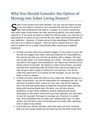 Why You Should Consider the Option of Moving into Sober Living Homes?