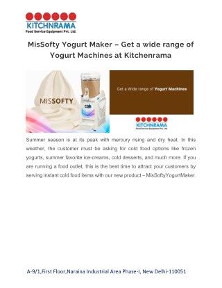 MisSofty Yogurt Maker â€“ Get a Wide range of Machines at Kitchenrama