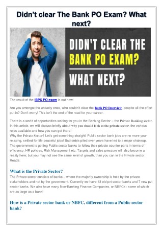 Didnâ€™t clear The Bank PO Exam? What next?