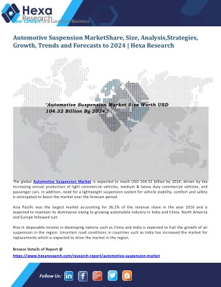 Automotive Suspension Industry Research Report till 2024 - Hexa Research