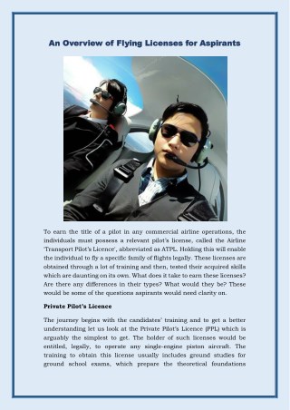 An Overview of Flying Licenses for Aspirants