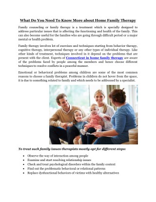 What Do You Need To Know More about Home Family Therapy