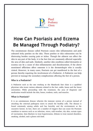 How Can Psoriasis and Eczema Be Managed Through Podiatry?