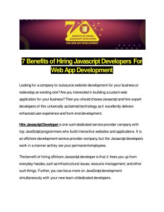 7 Benefits of Hiring Javascript Developers For Web App Development