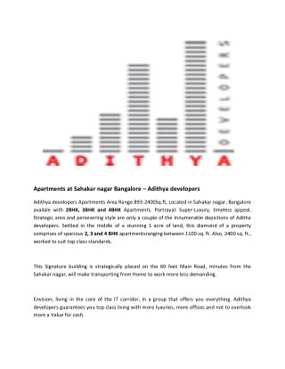 Apartments at Sahakar nagar Bangalore â€“ Adithya developers