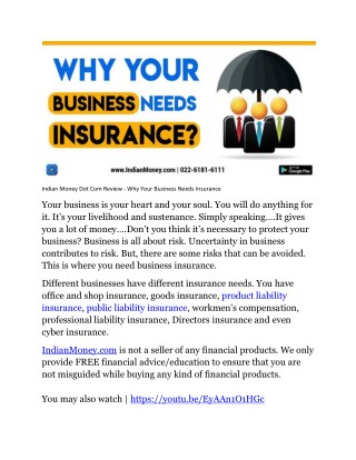 Indian Money Dot Com Review - Why Your Business Needs Insurance