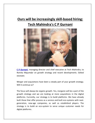 Ours will be increasingly skill-based hiring: Tech Mahindra's C P Gurnani | Business Standard News