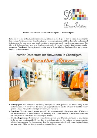 Interior Decorator for Showroom Chandigarh â€“ A Creative Space