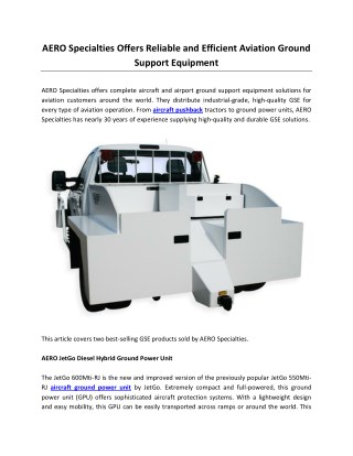 AERO Specialties Offers Reliable and Efficient Aviation Ground Support Equipment