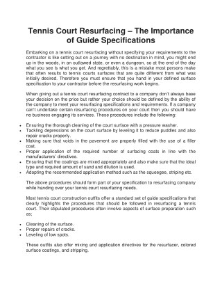 Tennis Court Resurfacing â€“ The Importance of Guide Specifications