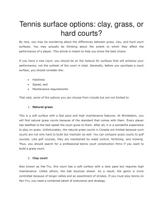 Tennis surface options clay, grass, or hard courts