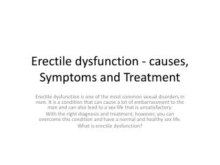 Erectile dysfunction - causes, Symptoms and Treatment