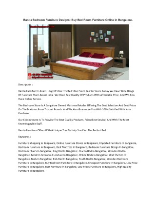 Bantia Bedroom Furniture Designs: Buy Bed Room Furniture Online in Bangalore.