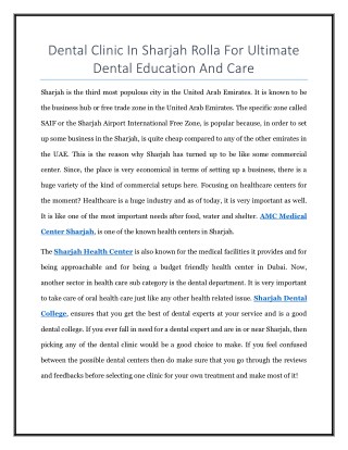 Dental Clinic In Sharjah Rolla For Ultimate Dental Education And Care