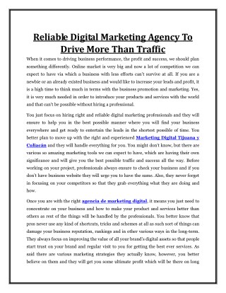 Reliable Digital Marketing Agency To Drive More Than Traffic