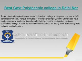 Best Govt Polytechnic college in Delhi Ncr