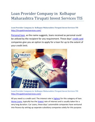 Loan Provider Company in Kolhapur Maharashtra Tirupati Invest Services TIS