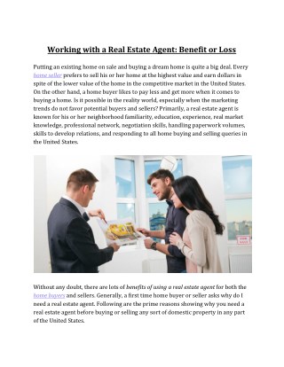 Benefit or Loss of Working with a Real Estate Agent