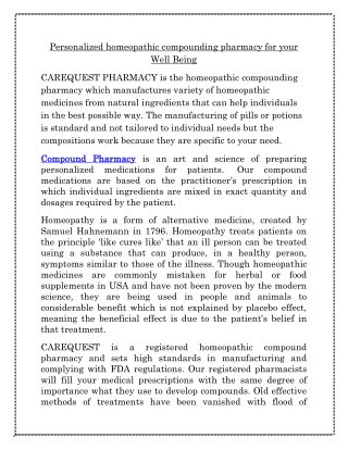 Homeopathic Compounding Pharmacy