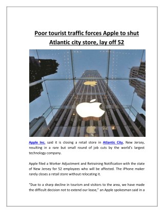 Poor tourist traffic forces Apple to shut Atlantic city store, lay off 52 | Business Standard News