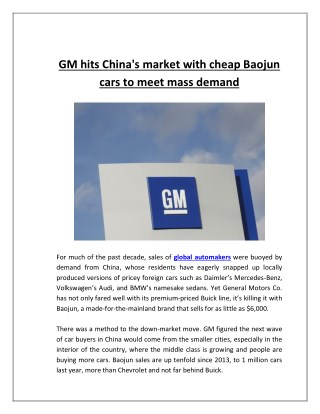 GM hits China's market with cheap Baojun cars to meet mass demand | Business Standard News