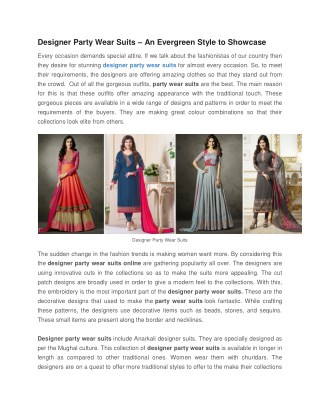 Designer Party Wear Suits - An Evergreen Style to Showcase